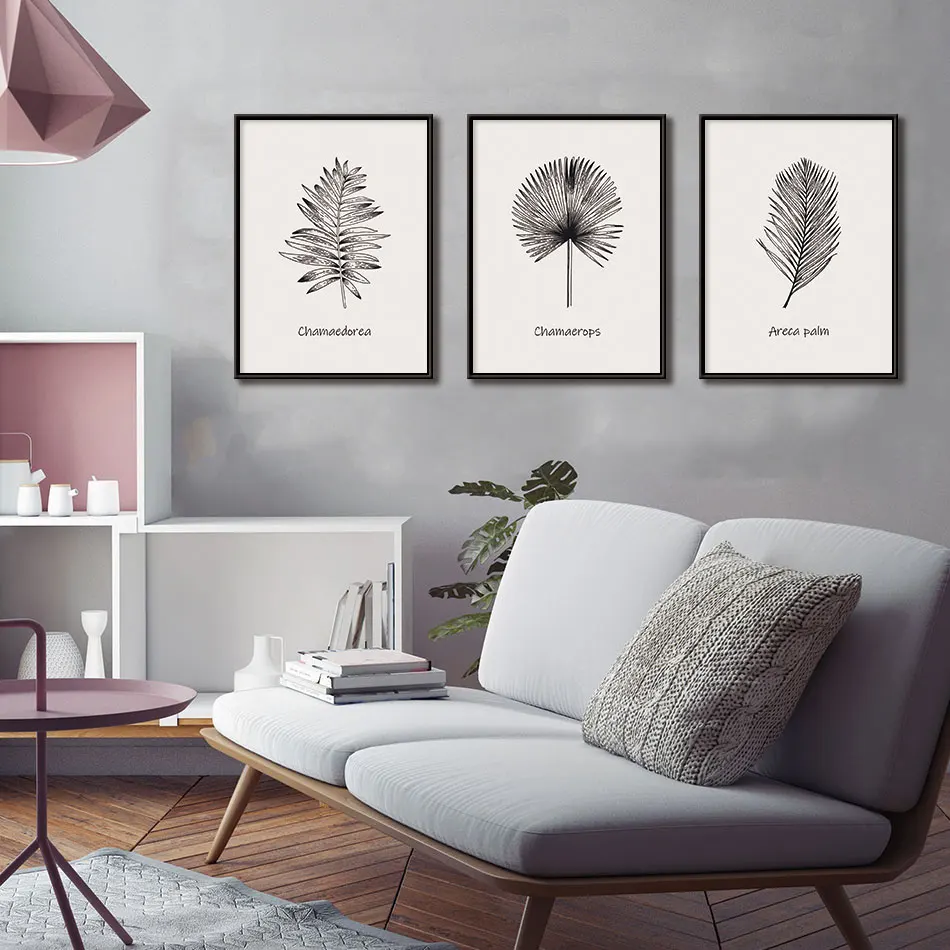Прямая поставка 3 шт. черно белые листья растений Картина на холсте скандинавский