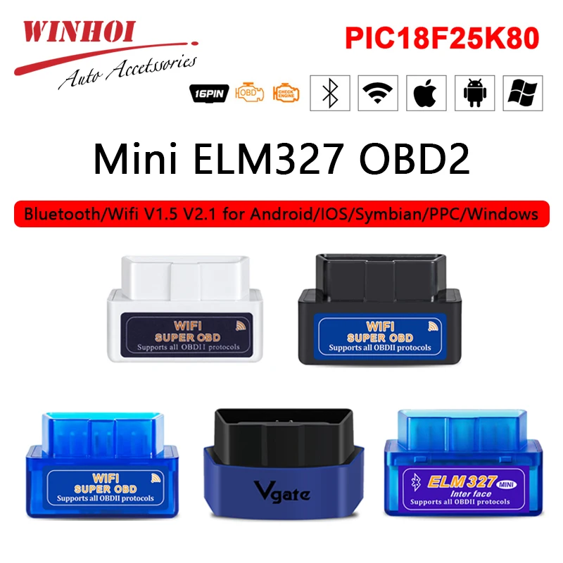 Автомобильный считыватель кодов ELM327 OBD2 Bluetooth/Wifi V1.5/2 1 PIC18F25K80 автоматический