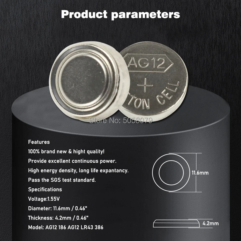 Кнопочная батарея 30 шт./лот LR43 щелочная AG12 V12GA SR43W SG12 260 1 55 V Лидер продаж |