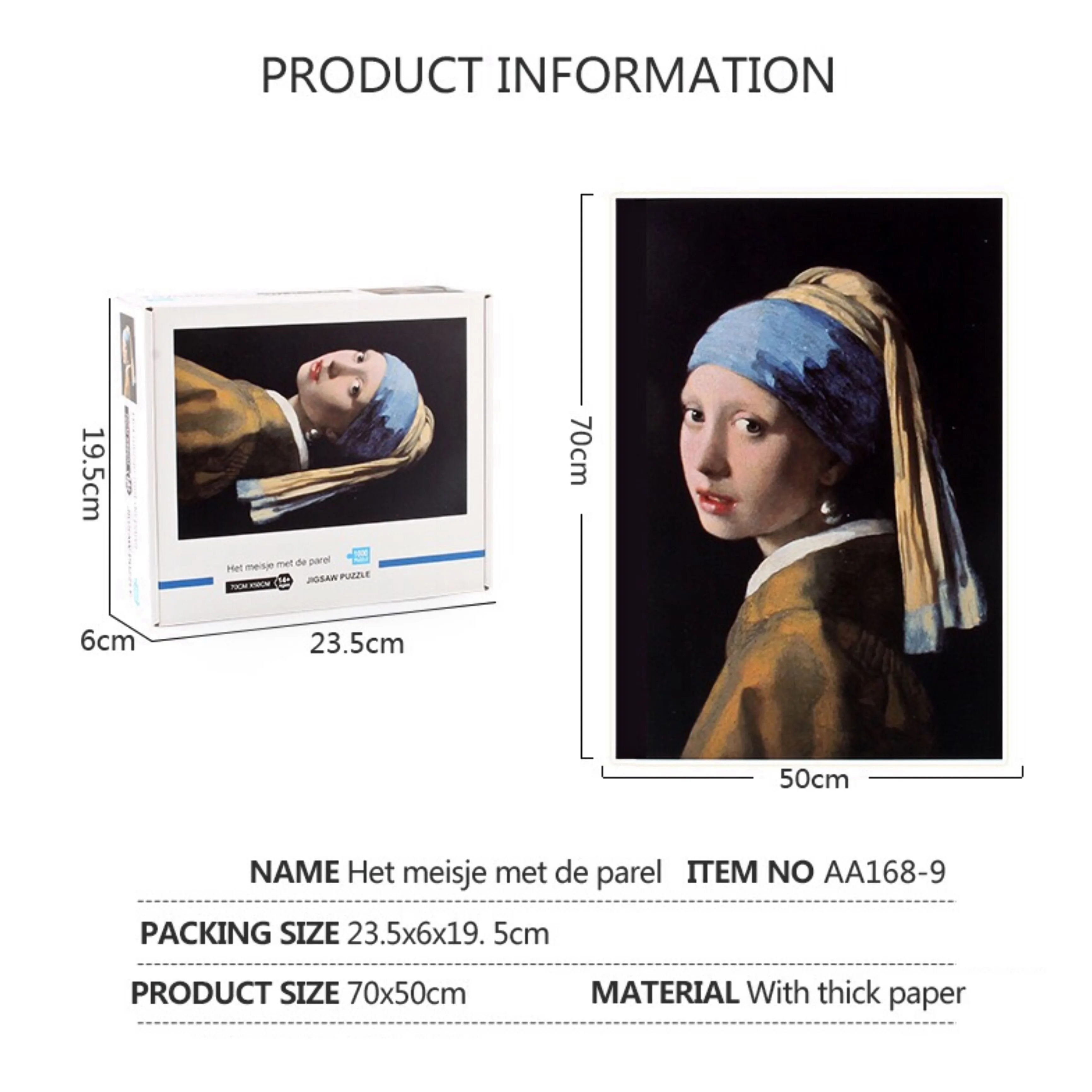 

1000pcs Jigsaw Puzzle The Girl With A Pearl Earring Famous Wall Paintings Puzzle Educational Antistress Toys Gift Decor Gift