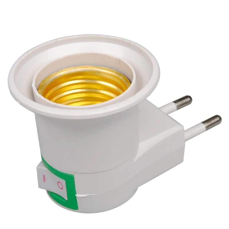 

2PC Hot Sell Practical White E27 LED Light Socket To EU Plug Holder Adapter Converter ON/OFF For Bulb Lamp