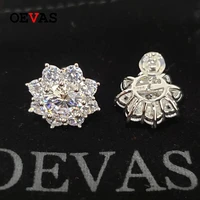 oevas 100 925 sterling silver stud earrings for women sparkling full high carbon diamond flower wedding party fine jewelry gift