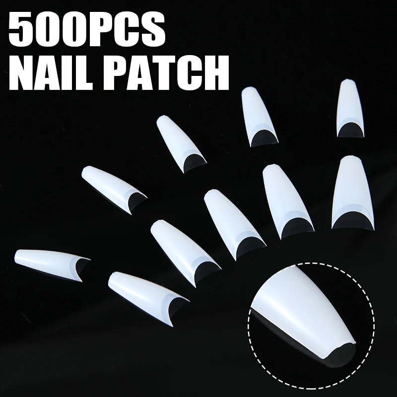 

500pcs T-shaped French Long Nail Half Cover Transparent Natural Manicure Tip DIY Manicures Salon Tools Professional Nail Art