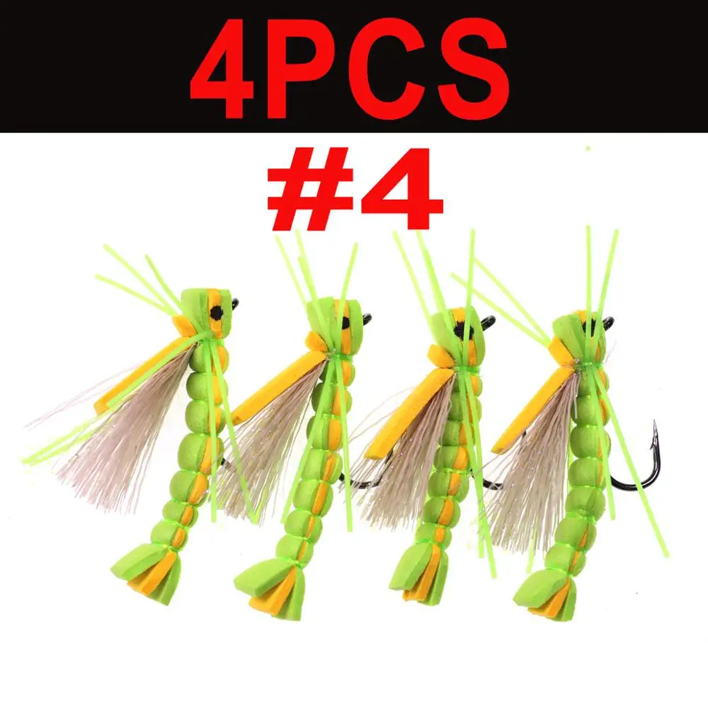 4PCS Wifreo 4 шт. зеленый плавающий пенный бункер сухая муха Радуга форель окунь муха приманки#4 - Цвет: 4PCS