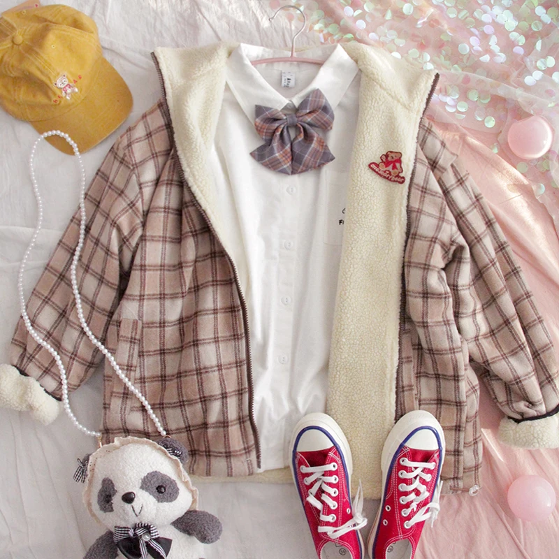 Зимнее женское Шерстяное Пальто в клетку для молодых девушек свободная