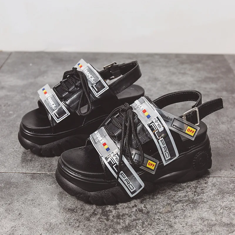 Новые летние женские повседневные босоножки на толстой подошве со шнуровкой и