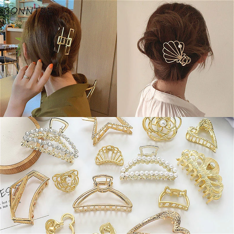 

Headwear Women Korean Elegant Simple Geometric Pearl Trendy Womens Claw Accessories Vintage Chic Princess Ladies Hair Claw Clip