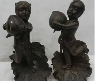 8 &quotКитайский буддийский из бронзы стенд Tong Zi мальчик девочка Моппет персик