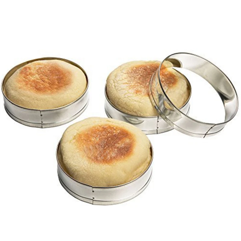 

4 PCS Stainless Steel Mousse Ring Cake Mold Household DIY Burger Cake Bread Mold