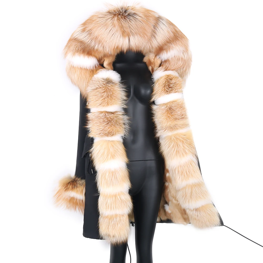 

2021 Female Long Parka Natural fox fur Coat Luxury Warm And Large Fur Collar Parka New Women Winter Jacket Removable Streetwear