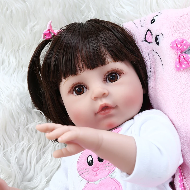 48 см силиконовая кукла reborn baby новорожденная девочка с розовым кроличьим платьем