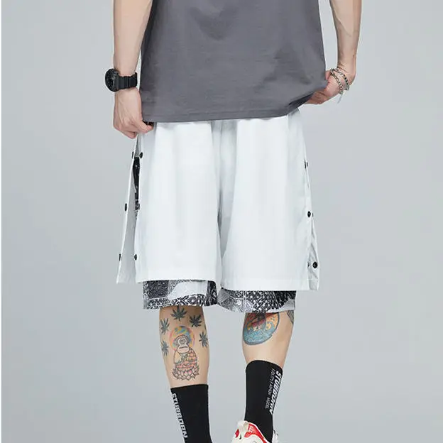 

Men's Summer Fashion Shorts Wear Large Size Tide Brand Hip-hop Loose Trend Fake Two Pieces of Casual Breasted Five-point Pants