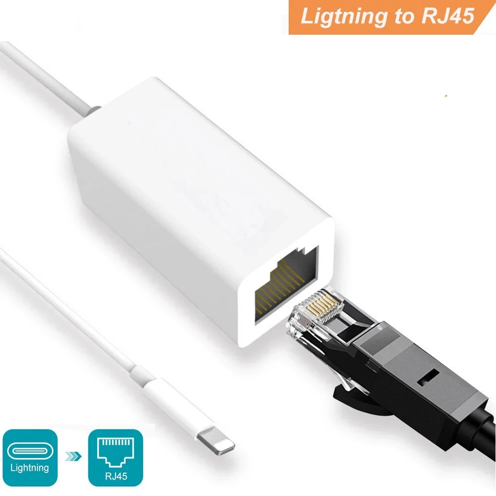 

Сетевой кабель 100 Мбит/с Lightning на RJ45 Ethernet LAN, проводной сетевой адаптер для путешествий за рубежом, компактный для серии iPhone 12/X/8/iPad