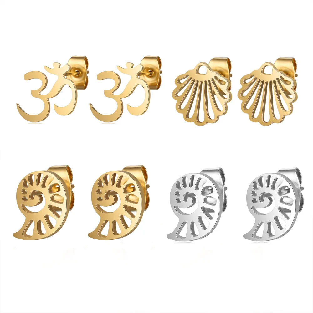 Женские серьги гвоздики из нержавеющей стали с ракушками|Серьги-гвоздики| |