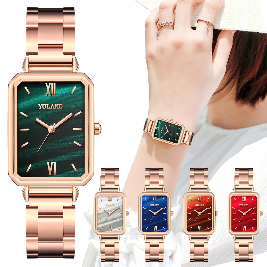 Relógio feminino de quartzo, pulseira de aço inoxidável em ouro rosê, envio direto, 2021