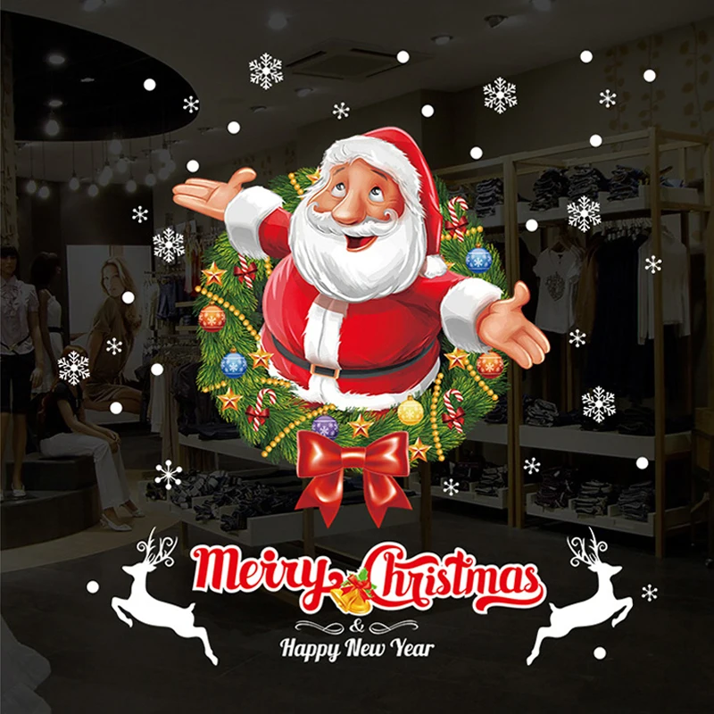 Настенная Наклейка с Санта Клаусом на Рождество 2020 съемная окно новогоднее и