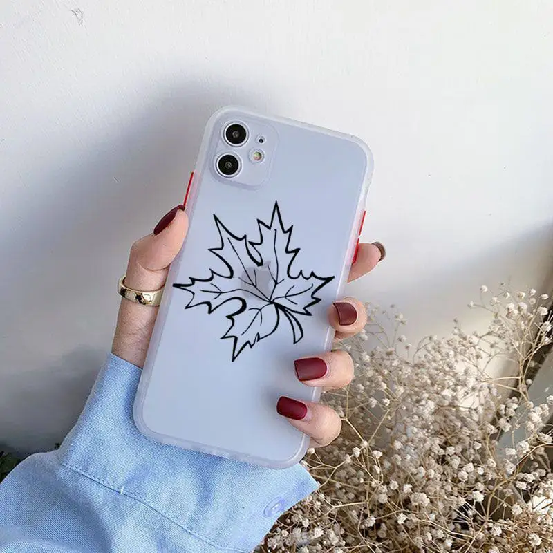 

Simple leaves Phone Cases For iphone 12 11 Pro Max Mini XS 8 7 Plus X SE 2020 XR Matte Transparent Light white Cover