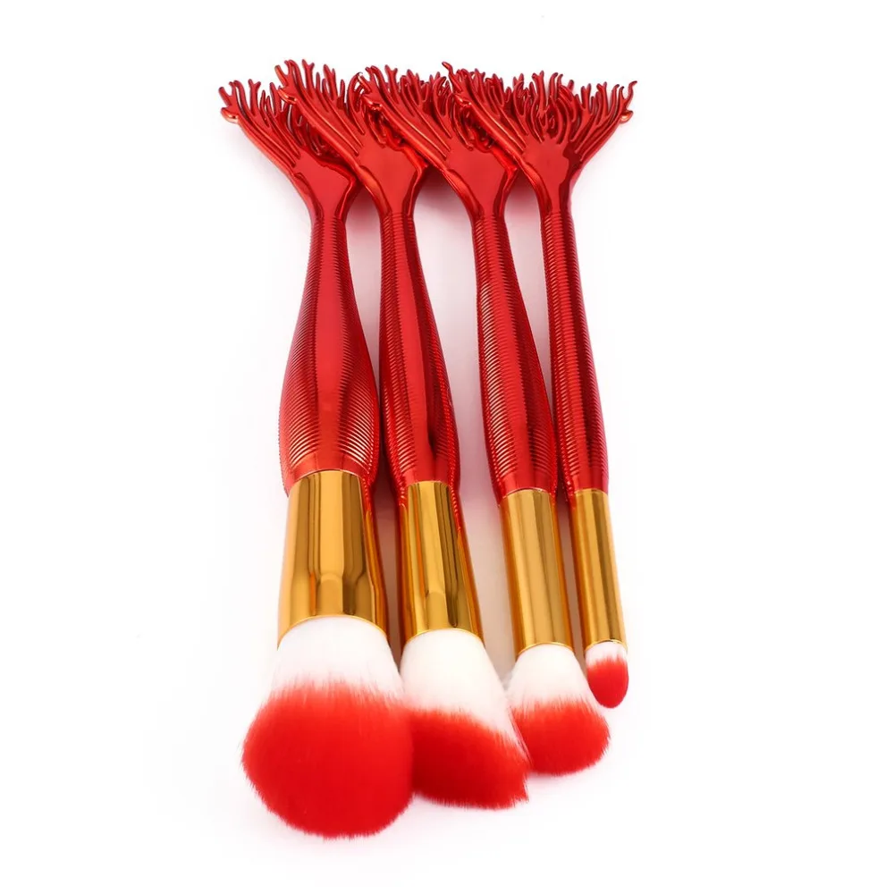 4 шт./компл. набор кистей для макияжа рыбий хвост красного цвета кисти нанесения