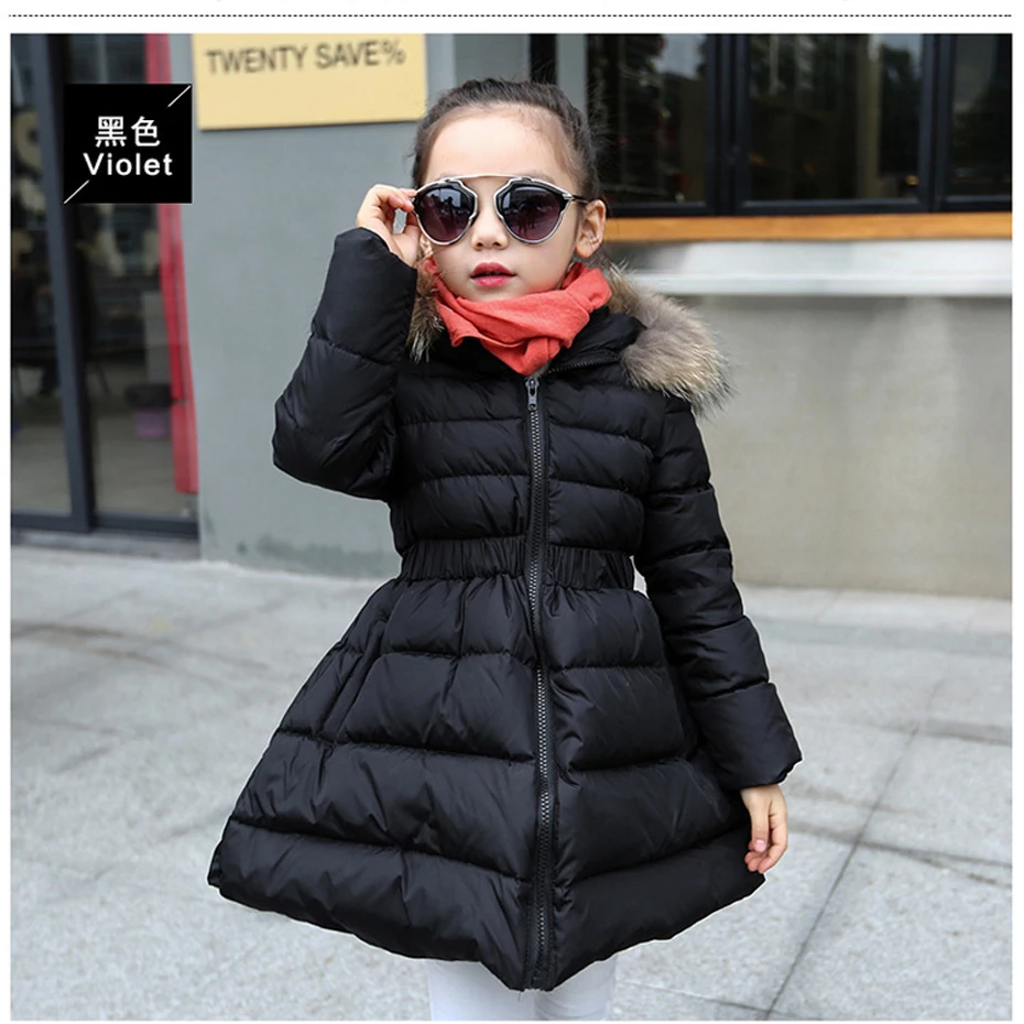 Пальто для девочек однотонное плотное теплое пальто Детское с меховым