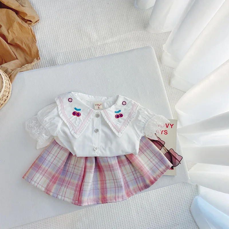 

Girls' College Style Jk Suit 2021 New Children's Shirt+Pleated Skirt Two Piece Baby Summer Clothes Set