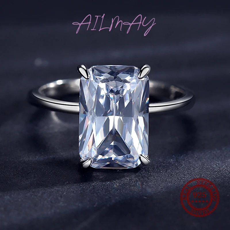 Ailmay Luxury Cutting Clear CZ Ring Solid 925 Sterling Silver Classic Finger Rings For Women Wedding Engagement Jewelry Gift