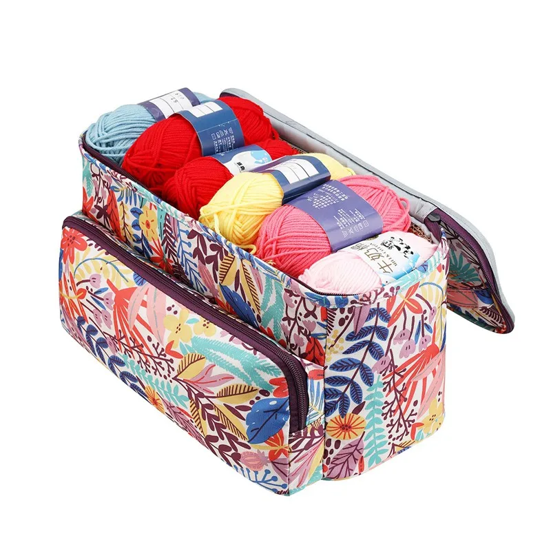 

2021 Yarn Storage Bag With Maple Leaves Knitting Tote Bag Orange Square Bag for Thread Wool Yarn Crochet Hooks Knitting Needles