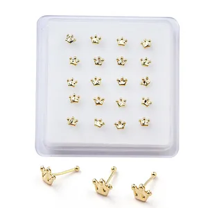20 шт. Позолоченные шариковые булавки для носа в форме короны пирсинг для носа ювелирные изделия для тела шпильки для пирсинга пирсинг ювелирные изделия для тела