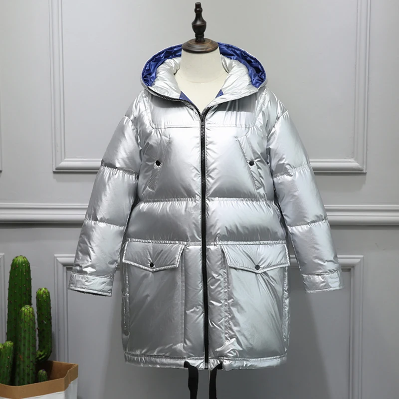 Fitaylor зимний женский с капюшоном пуховик яркая сторона серебристого цвета