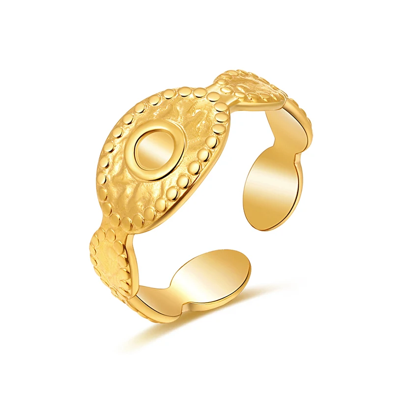 

Stainless Steel Oval Beating Effect Resizable Open Size Ring Handmade Lucky Round Adjustable Finger Rings for Women Jewelry Gift