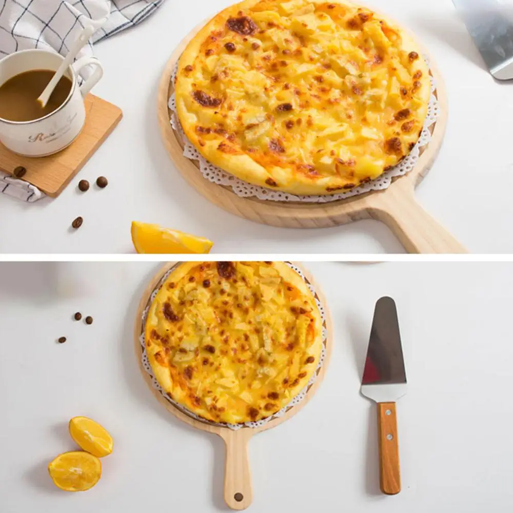 Деревянная доска для пиццы с круглым носком ручной формы выпечки камень