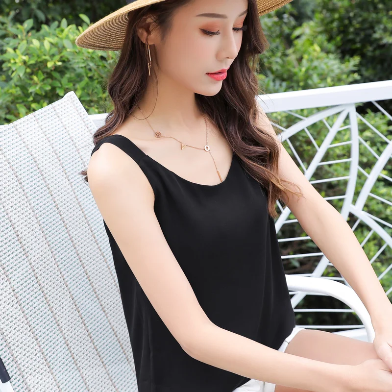 Топ женский шифоновый на бретелях-спагетти модная майка в Корейском стиле