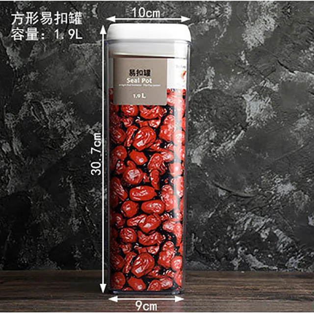 Square1.9L Контейнер для хранения пищевых продуктов, пластиковый ящик для хранения на кухне, многозерновой контейнер для хранения, прозрачные Герметичные банки, легко застегиваются, мультиемкость - Цвет: Square1.9L