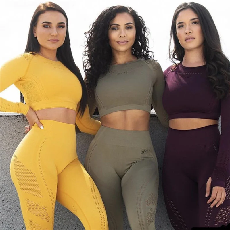 Женский бесшовный топ с длинным рукавом для йоги модные леггинсы тренажерного