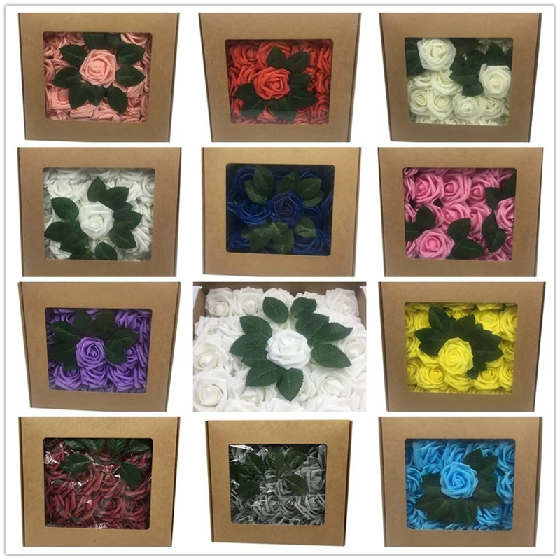 

A Box 8cm Artificial PE Foam Rose Flowers Scrapbooking DIY Flower Bride Bouquet Flower for Wedding Decorative Gift To Girlfriend