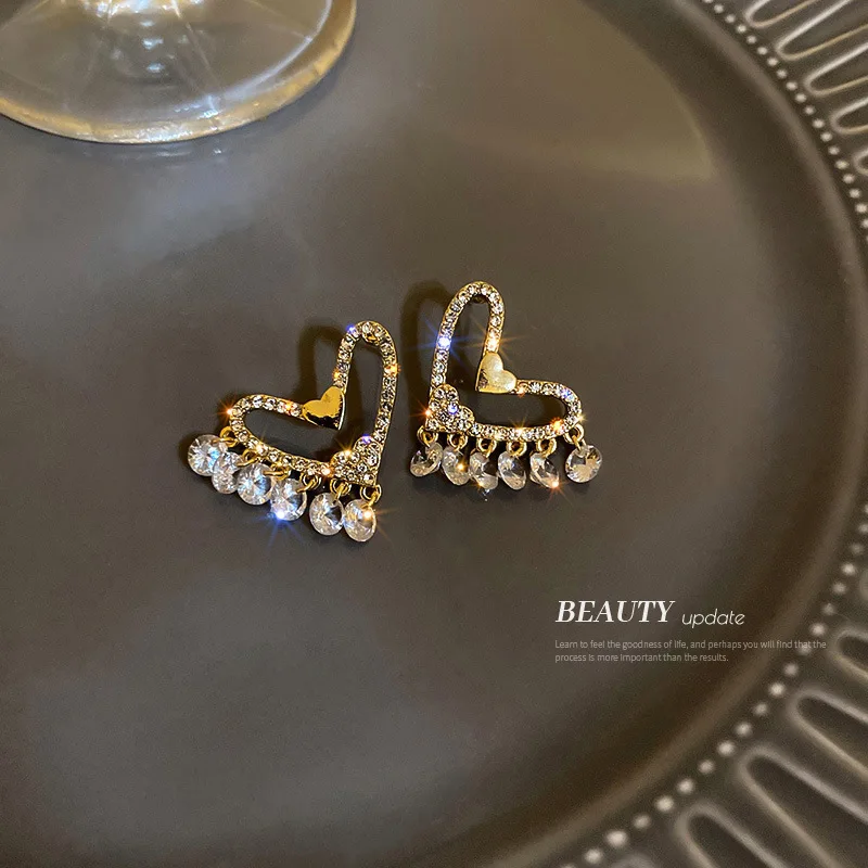 

Korean Fashion 925 Silver Needle Diamond Set Zircon Tassel Earrings Versatile Personalized Earrings Temperament Simple Earrings