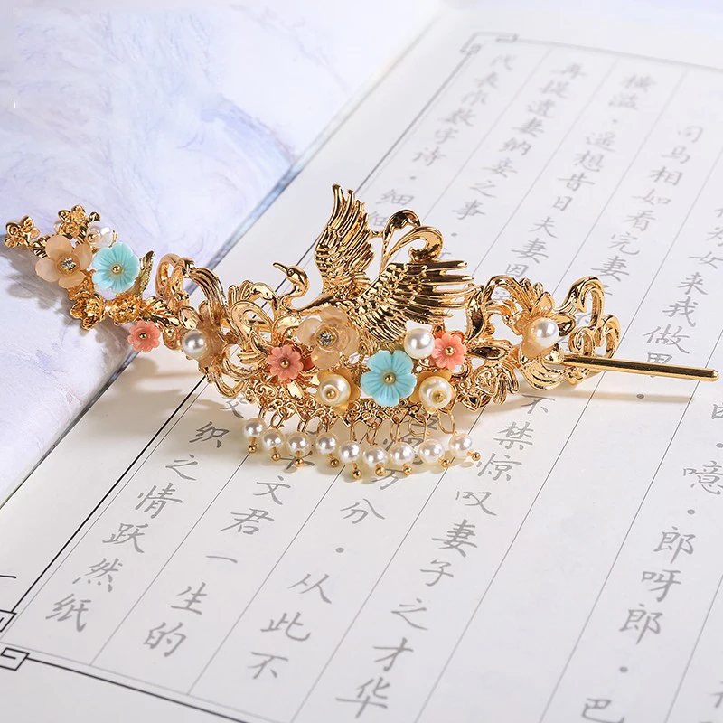 Китайский Винтажный Золотой Феникс ручной работы заколки для волос Корона