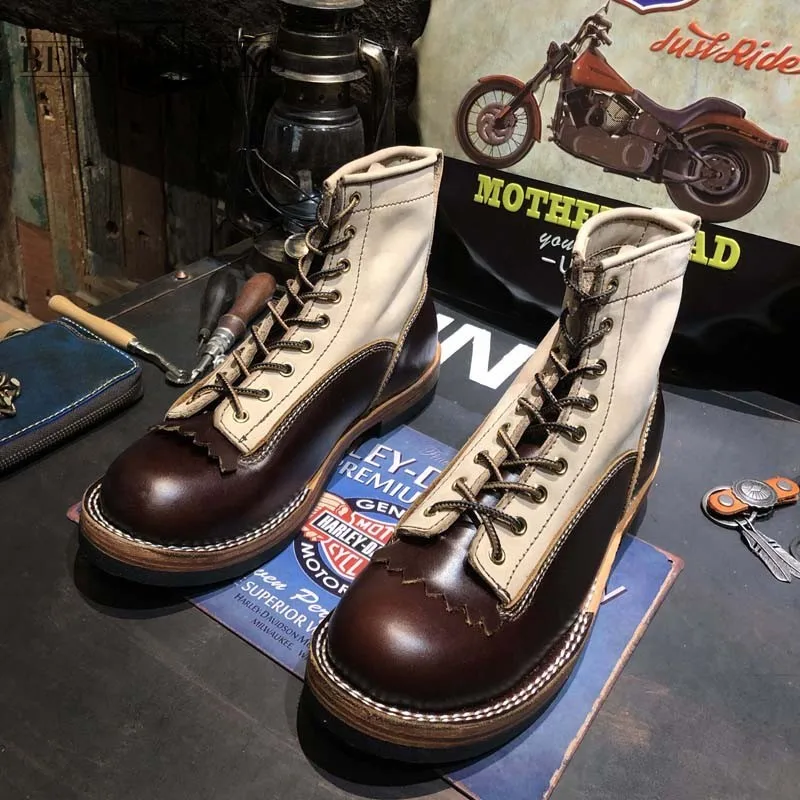 Мужские ботинки Зимняя винтажная Рабочая обувь с круглым носком Модная