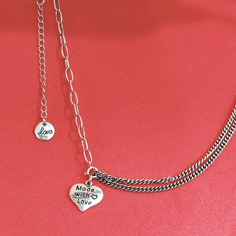 

Vintage Letter Heart Shape Pendant Necklace For Women Fashion 925 Sterling Silver Jewelry