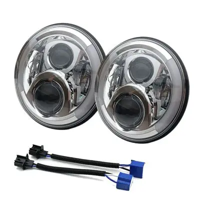 CHROME 50w a 2X7 дюймов круглый светодиодный фары проекционный комплект фар для Jeep Wrangler JK TJ LJ lada niva 4x4 suzuki samurai Hummer H1 H2 - Цвет: CHROME 50w a
