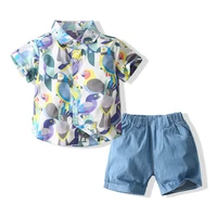 new boys summer childrens two piece set korean fashion printed short sleeve shirt shorts suit