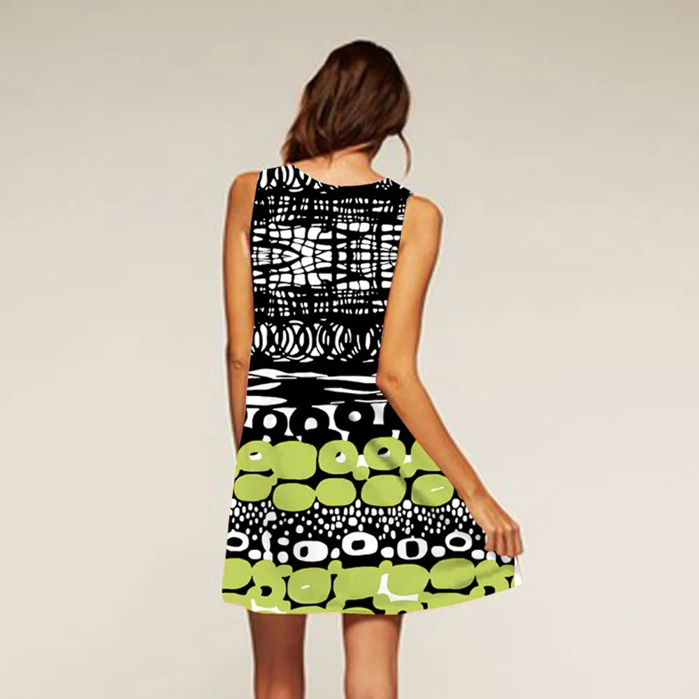 Women's fashion Summer Sleeveless 3d Printed Short Mini Dress Female Loose Women A-line Beach Dresses Vestidos | Женская одежда