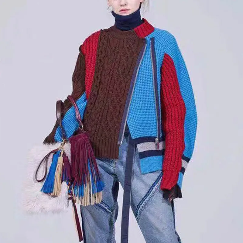 Женский свитер в стиле пэчворк пуловеры с длинным рукавом и круглым вырезом на