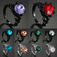 luxury vintage zircon ring round crystal big stone wedding jewelry retro goth black silver color engagement rings for women men
