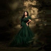 elegant dark green maternity dresses puffy ball gown long bridal pregnancy gowns short sleeves pleated ruffles photo shoot outfi