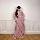 Розовый Пол рукава марокканские Кафтан Вечернее платье А-силуэта, Саудовская Аравия кафтан размера плюс индивидуальный заказ Выходные туфли на выпускной бал Vestidos De Gala