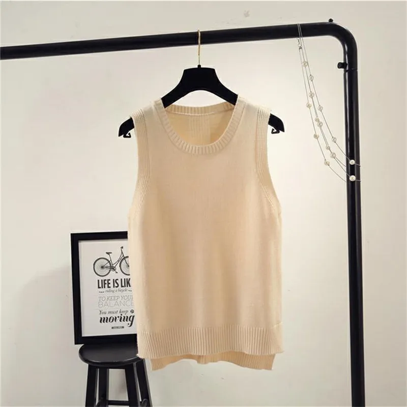 

Spring and Autumn New Women Vest Sweaters Sleeveless Loose Pullover Sweater O-neck Knitted Vest Jacket Casual Solid Tops R370