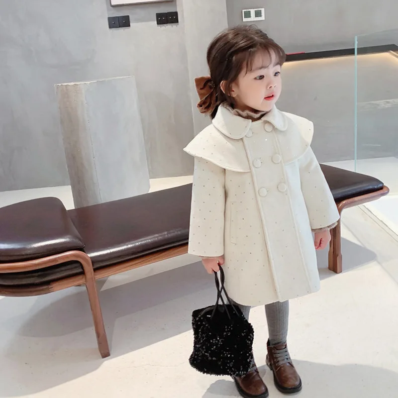 

Baby Girls Woolen Jackets Peter Pan Collar 2021 Winter Children Outerwear and Coats Toddler Girls Long Woolen Coats 6 Years Old