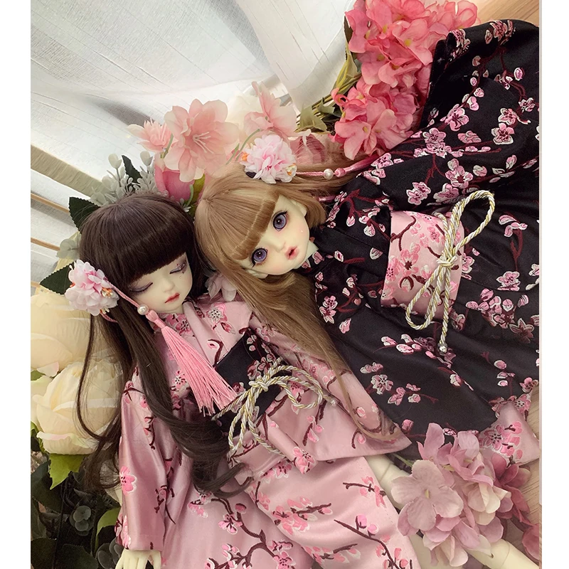 

Kawaii Плюшевые куклы Одежда BJD кимоно 2 Цвет s розовый и черный Цвет для 1/6 1/4 1/3 BJD кукла аксессуары для шарнирной куклы, одежда, верхняя одежда