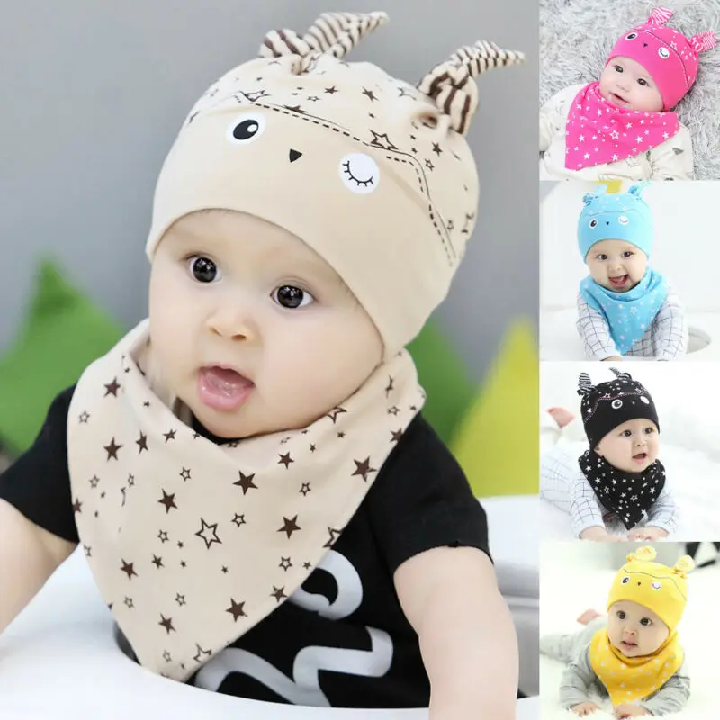2019 Baby Accessories Toddler Infant Christmas Star Hat 3D Ears Cap Bonnet Beanie Scarf Head Neck Wrap 2Pcs Set Shower | Детская одежда