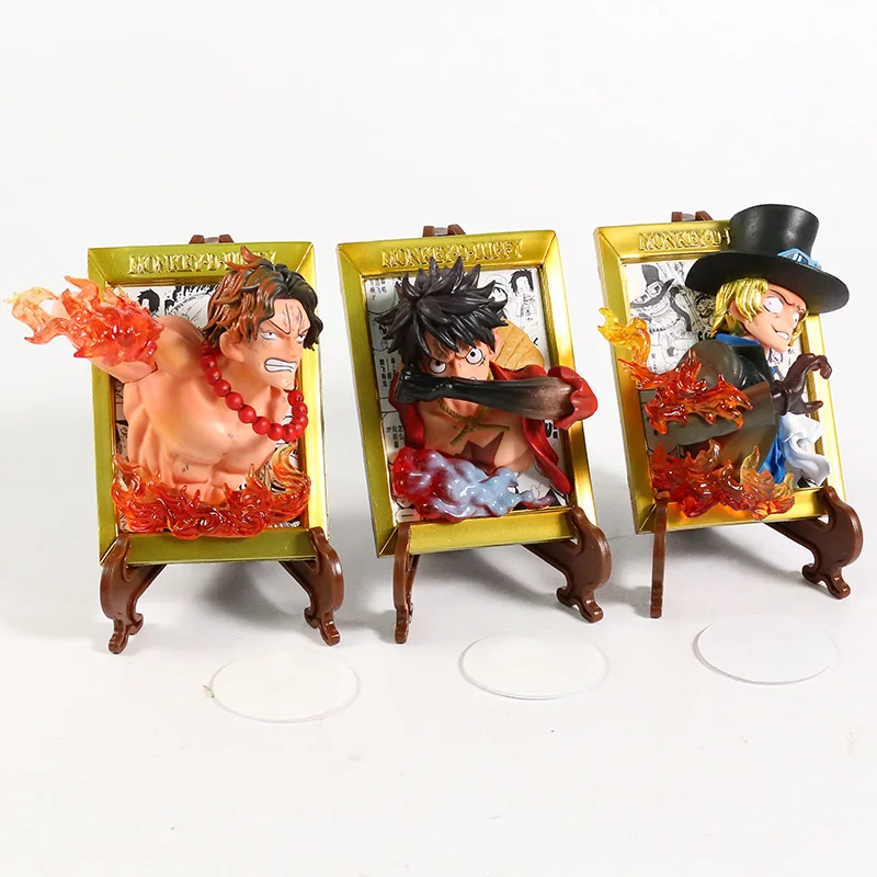 

Luffy Ace Sabo PVC Figures Collectible Model Toys Photo Frame for Decoration 3pcs/set